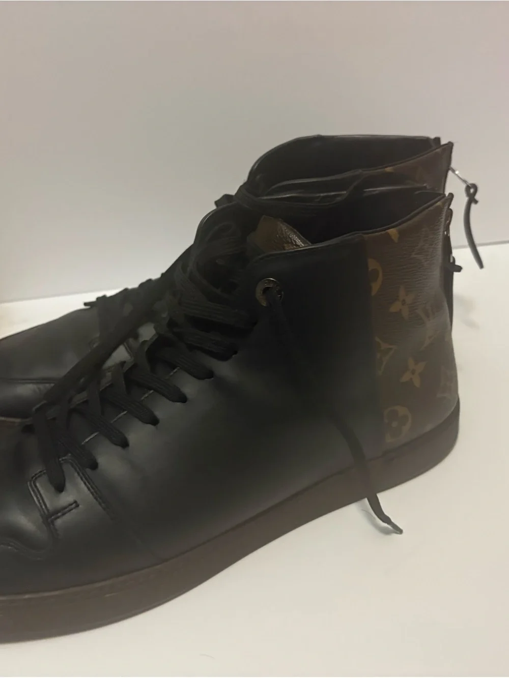 Louis Vuitton Black Leather High-Top Boot with Monogram Rear Panel